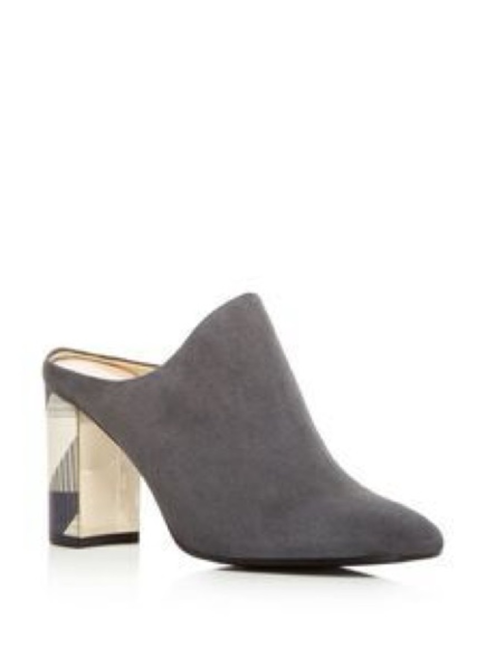 NWT - Marion Parke Woman Gray Suede Mule Block Heel Size 37.5 Geometric Pattern